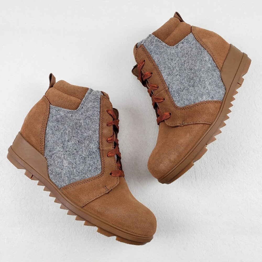 Sorel Evie Ankle Boot Womens 8 Brown Suede Hidden Wedge Heel Lace Up Waterproof - Picture 2 of 15